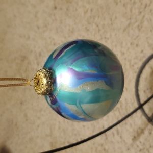 Vintage Large Glass Gold Turquoise Purple Swirl Ball Ornament 5in